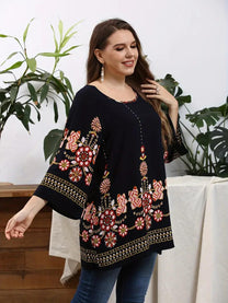 Floral Plus Size Tunic Top With Long Sleeves