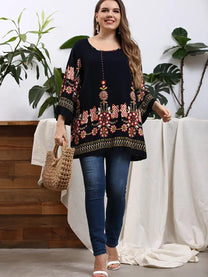 Floral Plus Size Tunic Top With Long Sleeves