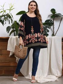 Floral Plus Size Tunic Top With Long Sleeves