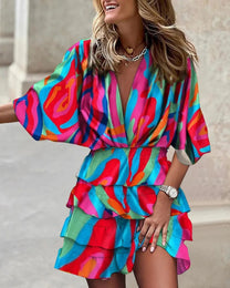Floral Ruffle Tiered Wrap Dress