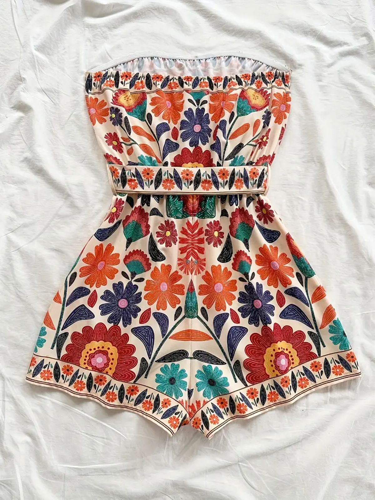 Floral Sleeveless Jumpsuit with Waist Tie