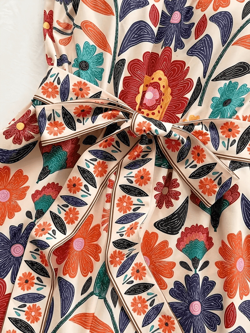 Floral Sleeveless Jumpsuit with Waist Tie
