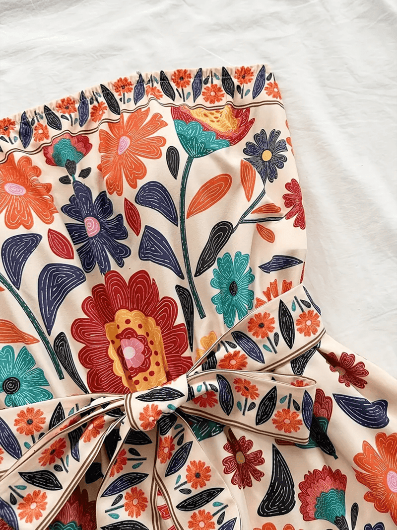 Floral Sleeveless Jumpsuit with Waist Tie