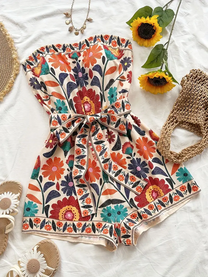 Floral Sleeveless Jumpsuit with Waist Tie