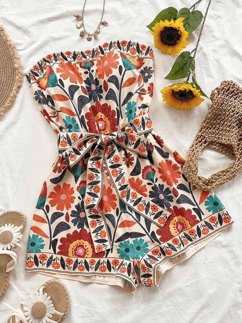Floral Sleeveless Jumpsuit with Waist Tie