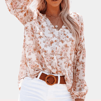 Floral V-Neck Loose Fit Blouse For Women