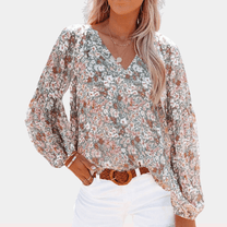 Floral V-Neck Loose Fit Blouse For Women