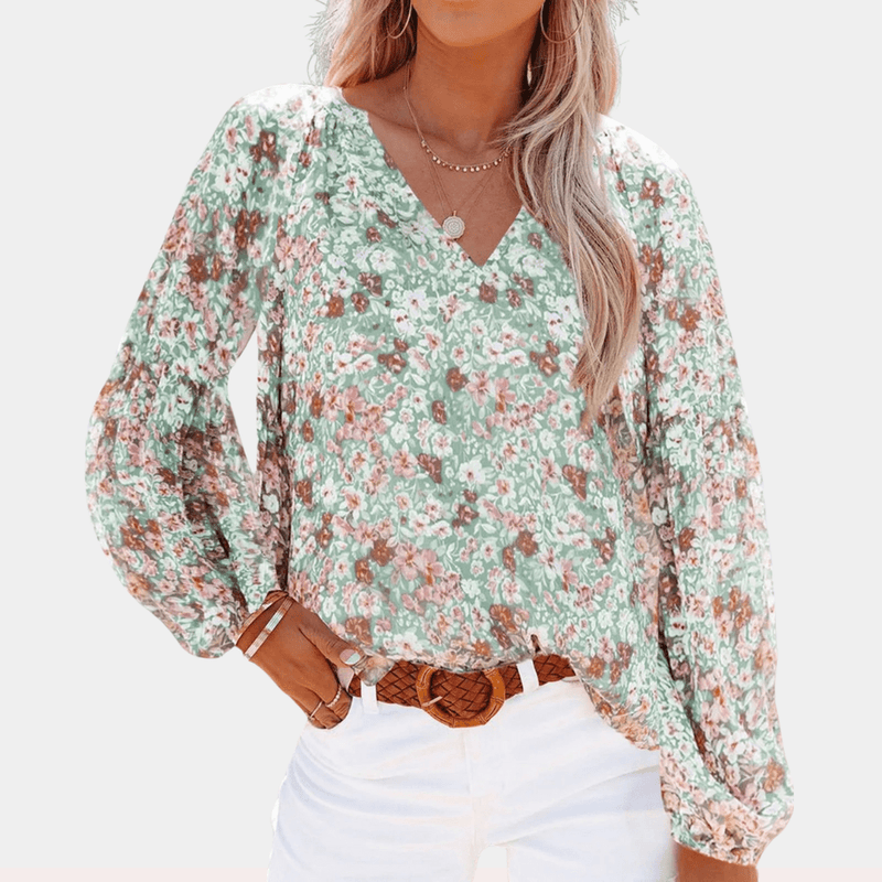 Floral V-Neck Loose Fit Blouse For Women