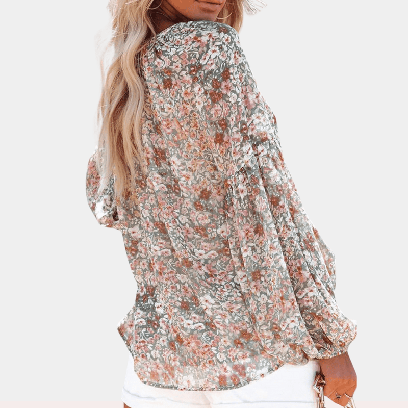 Floral V-Neck Loose Fit Blouse For Women