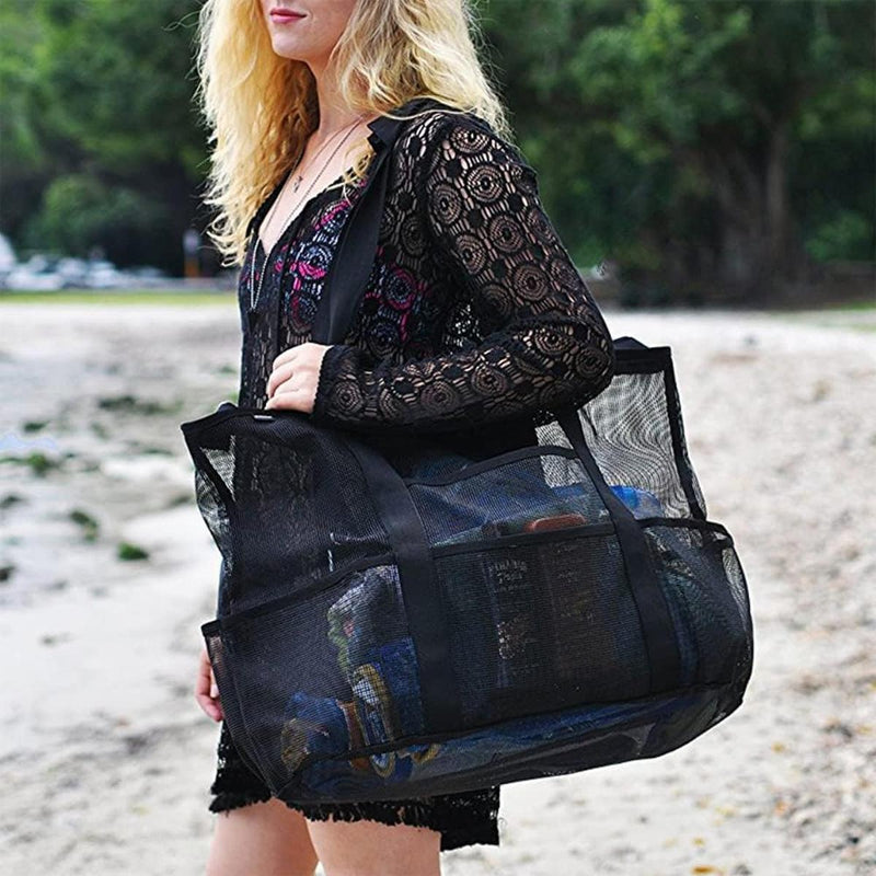 Foldable Mesh Beach Bag With 9 Pockets And 40L Capacity