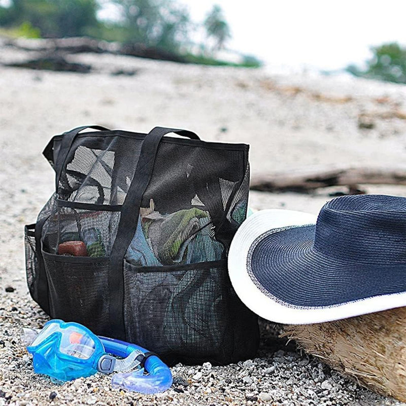 Foldable Mesh Beach Bag With 9 Pockets And 40L Capacity