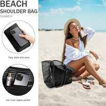 Foldable Waterproof Mesh Beach Tote Bag With Zippered Inner Pocket - Buy 1, Get 1 Free