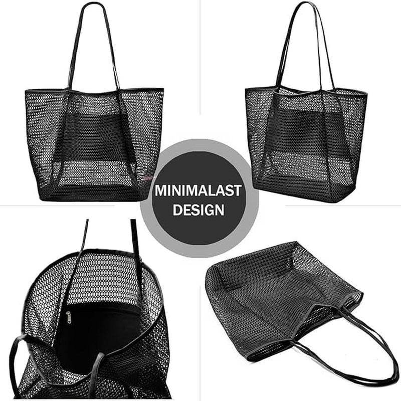 Foldable Waterproof Mesh Beach Tote Bag With Zippered Inner Pocket - Buy 1, Get 1 Free
