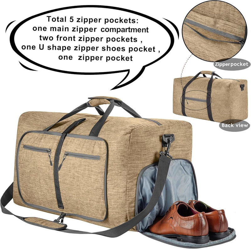 Foldable Waterproof Travel Duffle Bag With Shoe Compartment