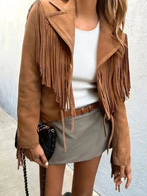 Fringe Detail Suede Fitted Jacket Herwick
