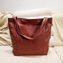 Genuine Leather Handbag With Detachable Shoulder Strap