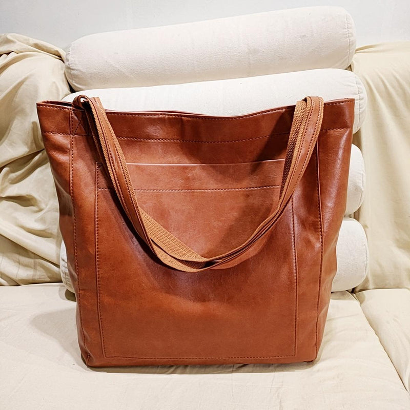 Genuine Leather Handbag With Detachable Shoulder Strap