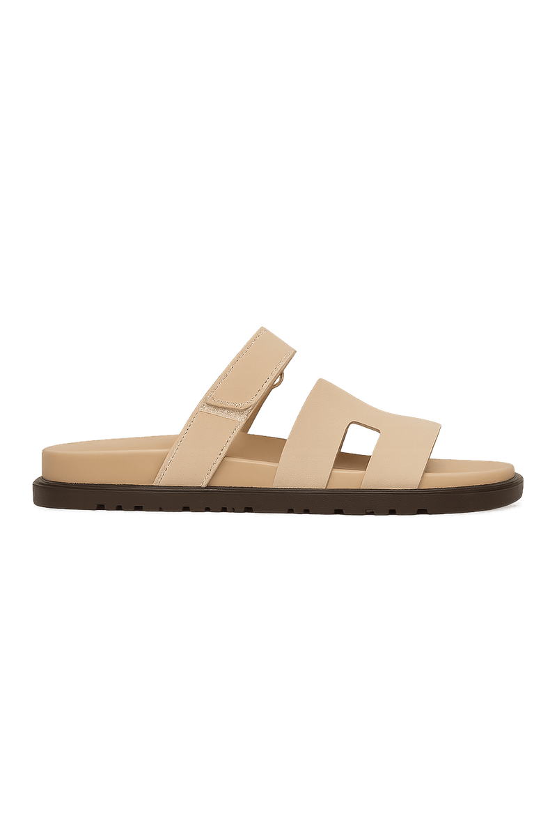 Gladiator Velcro Strap Flat Slider Sandal In Faux Suede