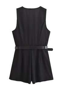 Gold Button Detail Belted Mini Jumpsuit