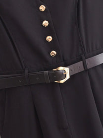 Gold Button Detail Belted Mini Jumpsuit