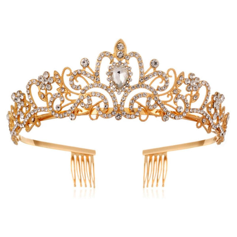 Gold Crystal Crown For Women - Vintage Stainless Steel Hair Accessory