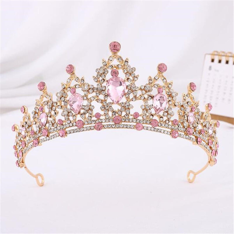 Gold Crystal Crown For Women - Vintage Stainless Steel Hair Accessory