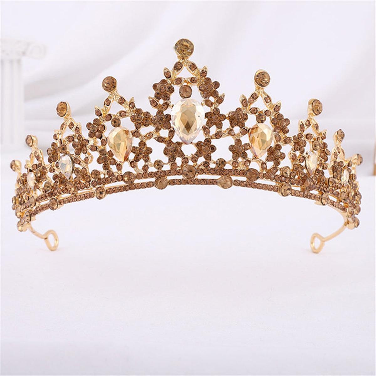 Gold Crystal Crown For Women - Vintage Stainless Steel Hair Accessory