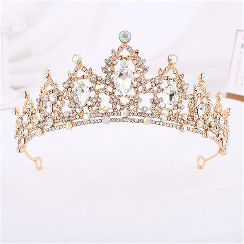 Gold Crystal Crown For Women - Vintage Stainless Steel Hair Accessory