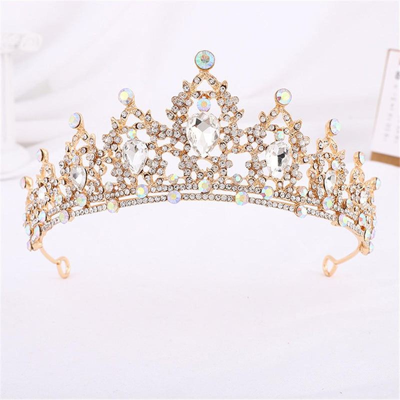 Gold Crystal Crown For Women - Vintage Stainless Steel Hair Accessory