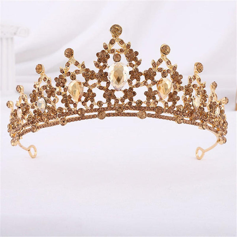 Gold Crystal Crown For Women - Vintage Stainless Steel Hair Accessory
