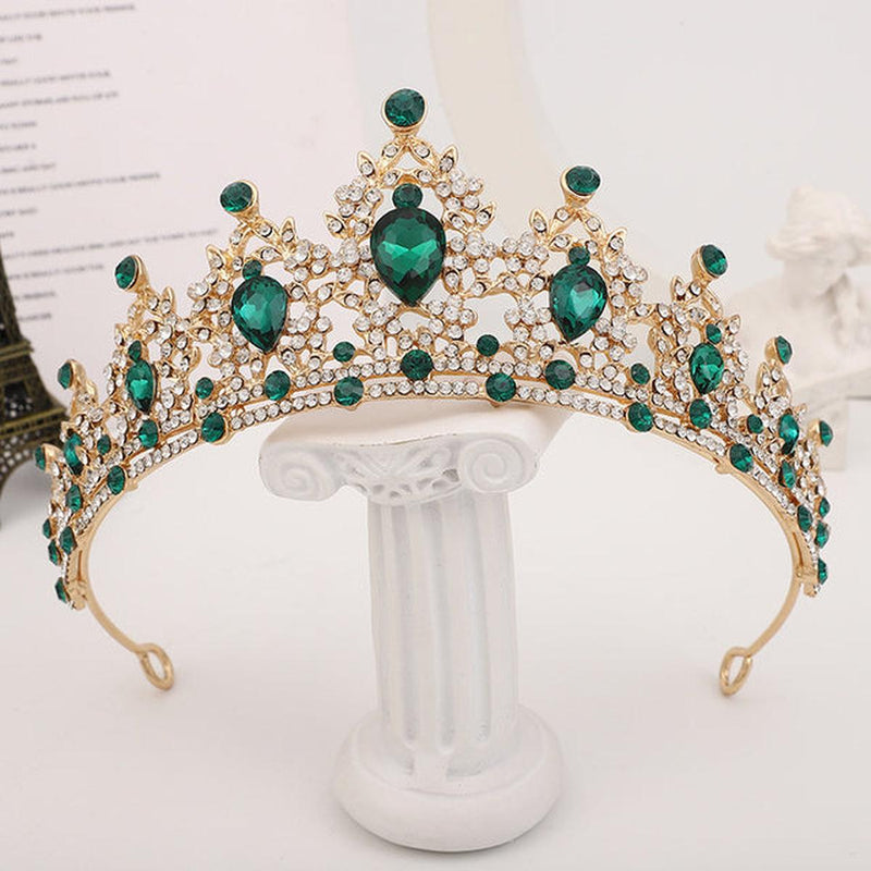 Gold Crystal Crown For Women - Vintage Stainless Steel Hair Accessory