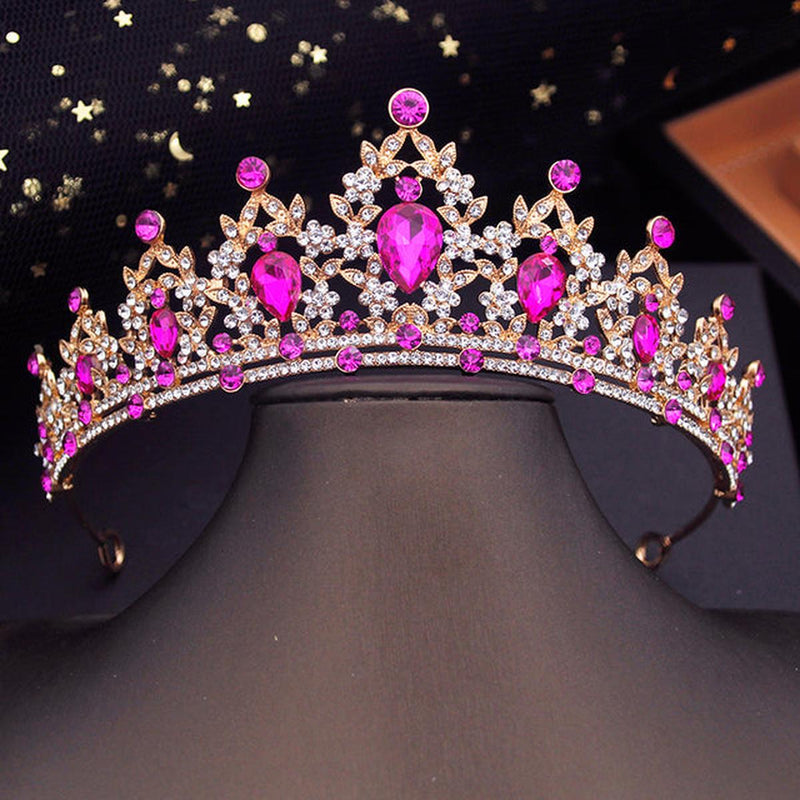 Gold Crystal Crown For Women - Vintage Stainless Steel Hair Accessory