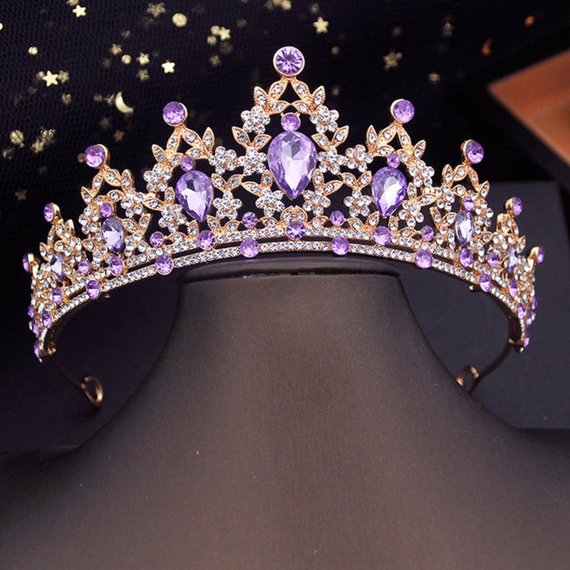Gold Crystal Crown For Women - Vintage Stainless Steel Hair Accessory