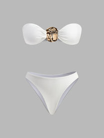 Gold Detail Three-piece Bikini With Cover-Up set