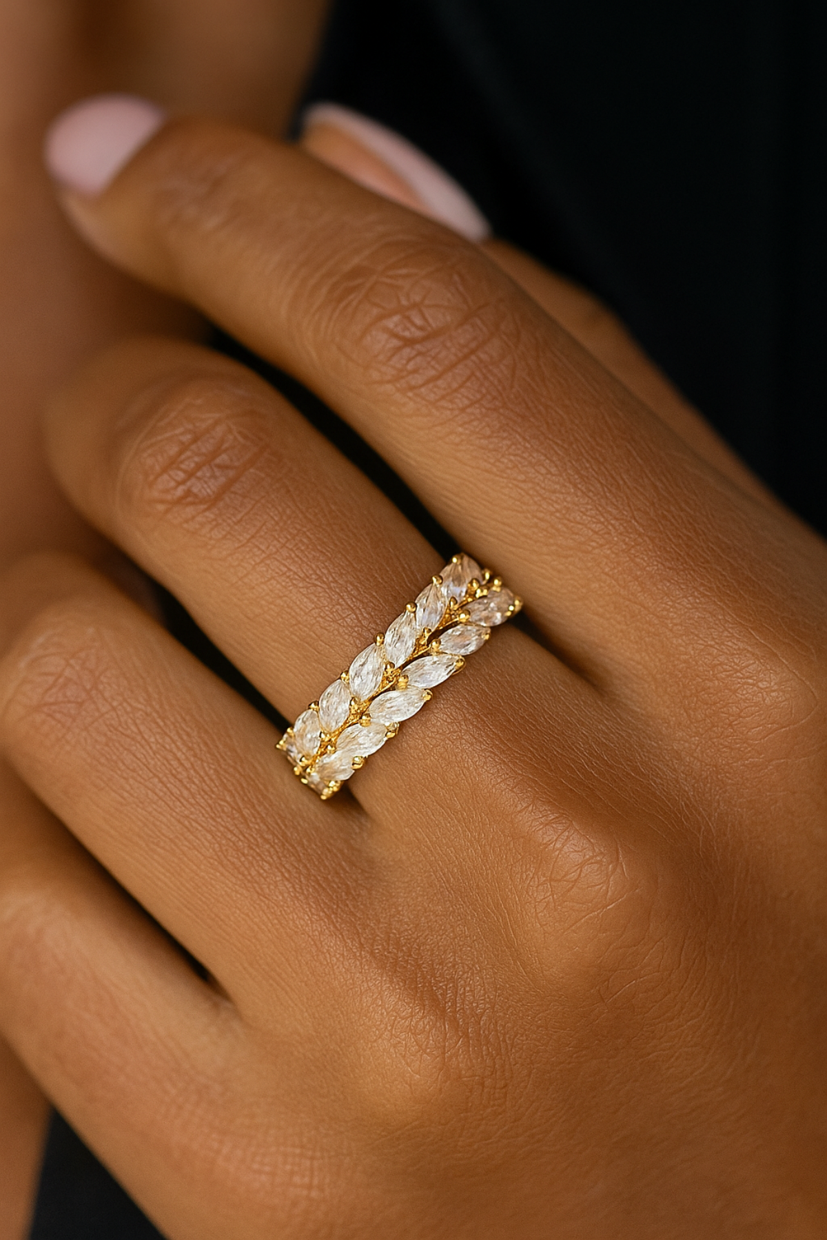 Gold Plated Diamond Leaves Ring