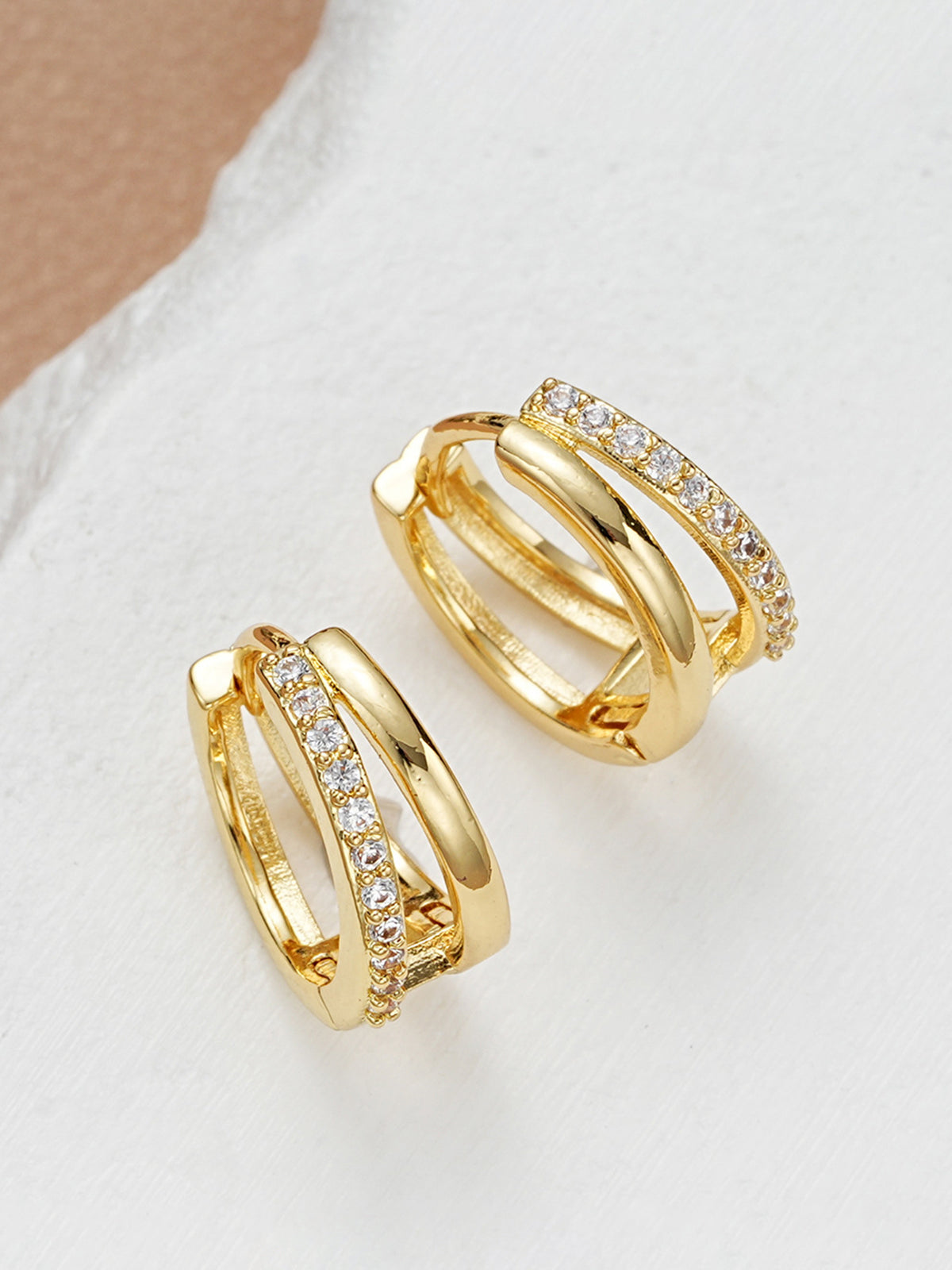 Gold Plated Double Hoop Rhinestone Earrings