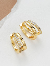 Gold Plated Double Hoop Rhinestone Earrings