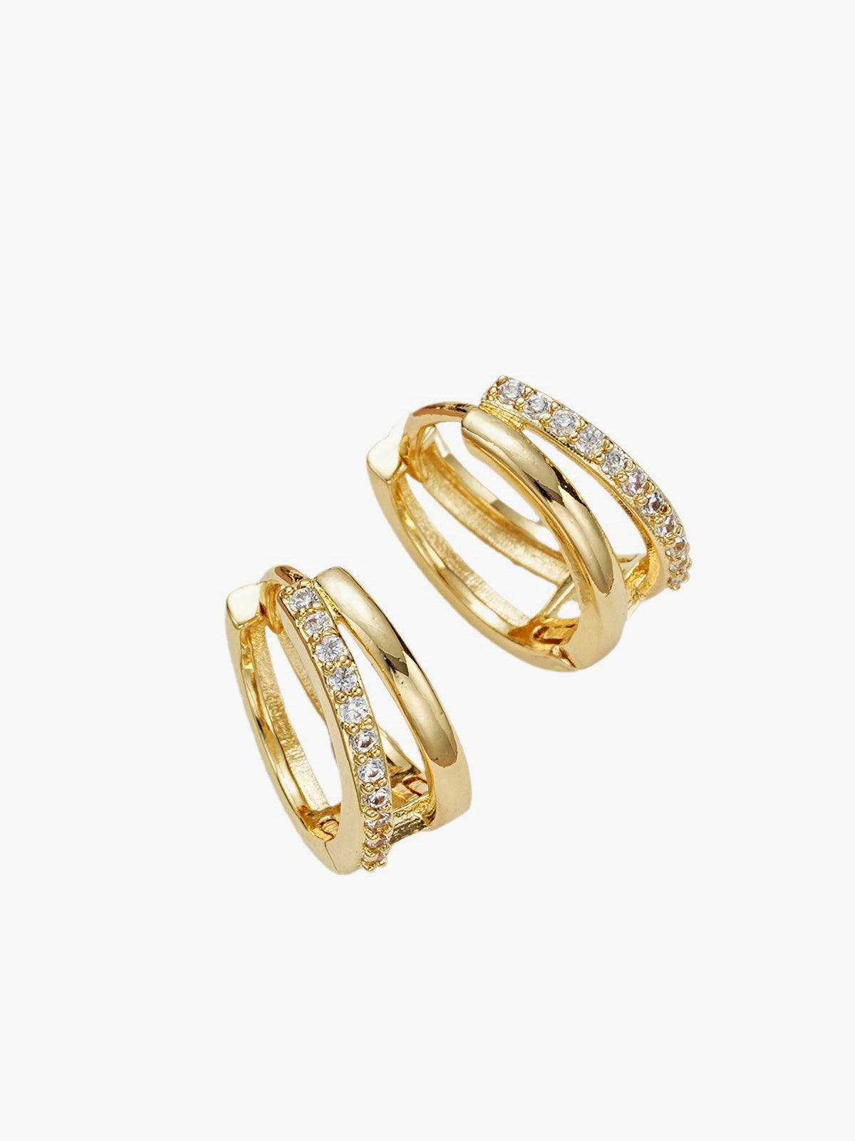 Gold Plated Double Hoop Rhinestone Earrings