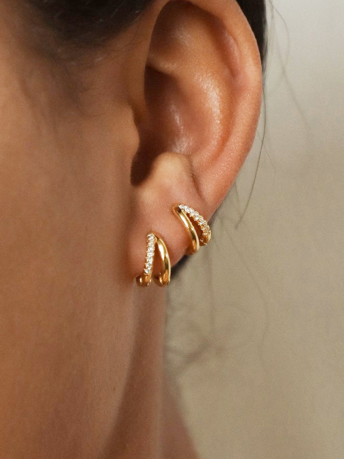 Gold Plated Double Hoop Rhinestone Earrings
