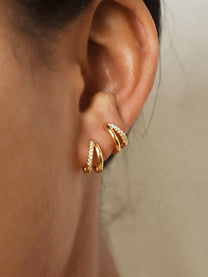 Gold Plated Double Hoop Rhinestone Earrings