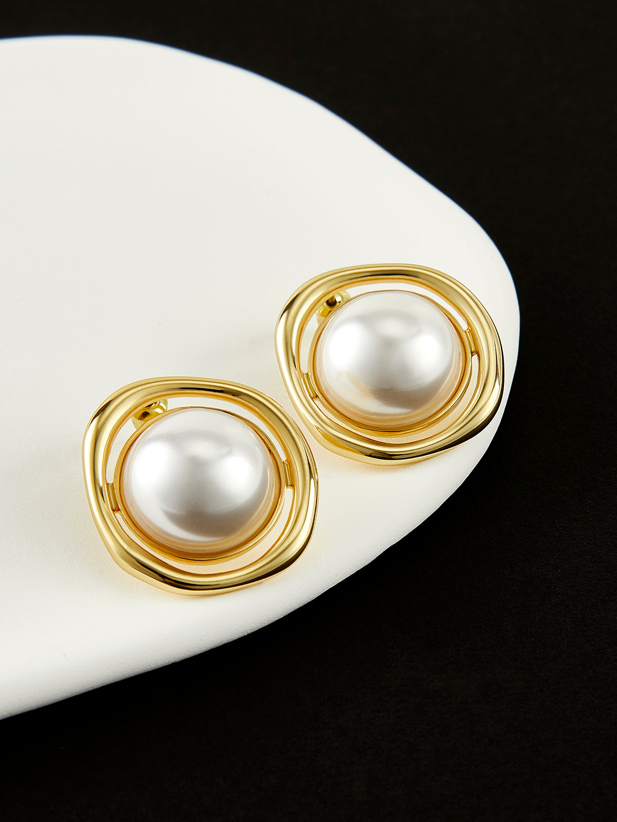 Gold Plated Pearl Stud Earrings