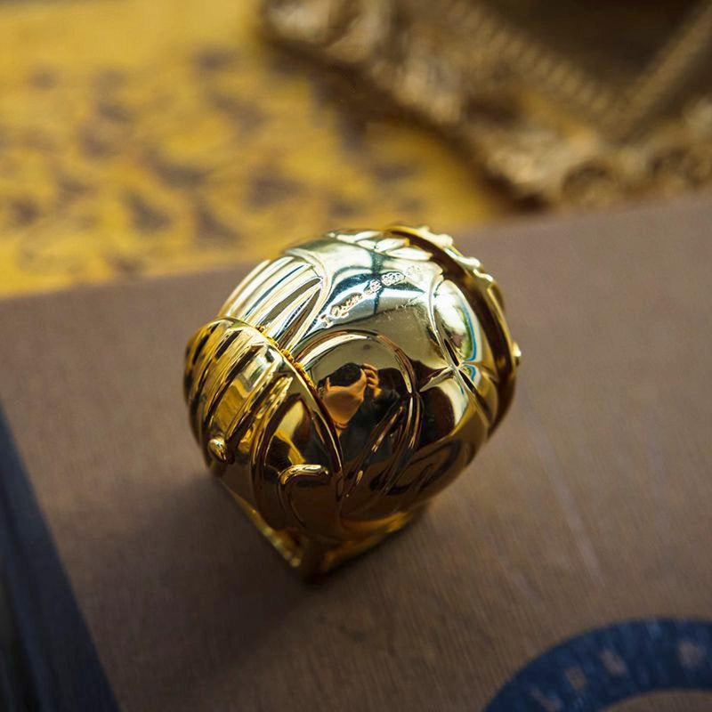 Gold-Plated Vintage Ring Box With Wizarding Design