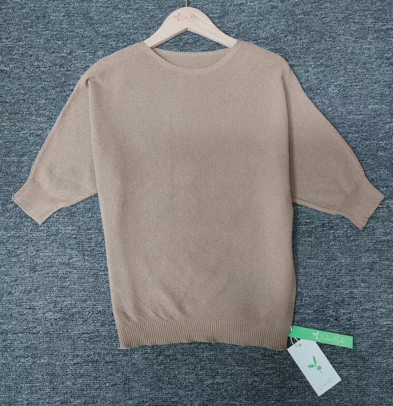 Gold Round Neck Pullover For Women - 3/4 Sleeve Solid Sweater