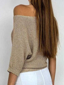 Gold Round Neck Pullover For Women - 3/4 Sleeve Solid Sweater