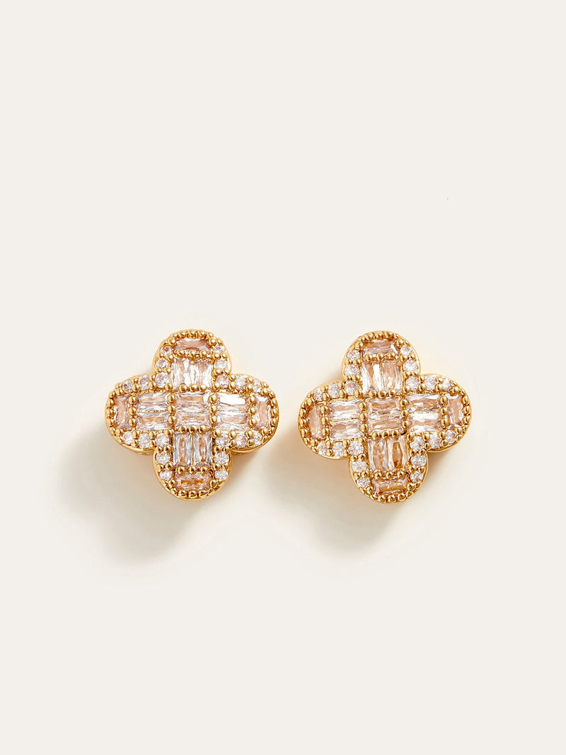 Gold-Tone Baguette Crystal Flower Earrings