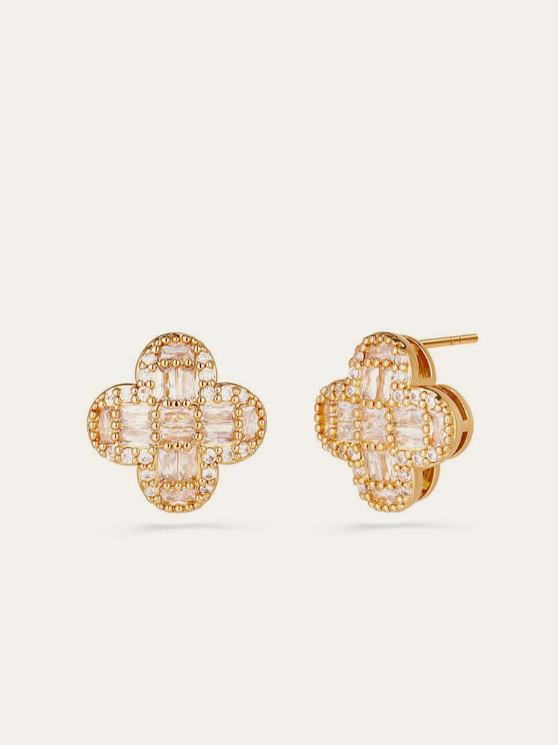 Gold-Tone Baguette Crystal Flower Earrings