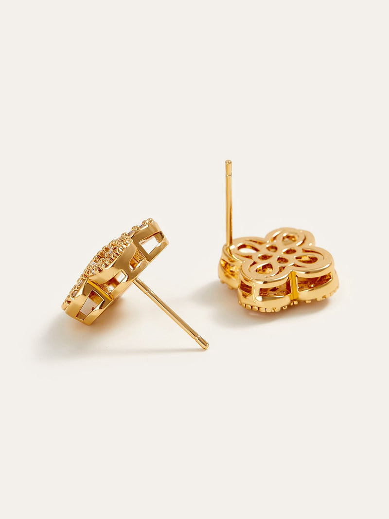 Gold-Tone Baguette Crystal Flower Earrings