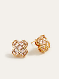 Gold-Tone Baguette Crystal Flower Earrings