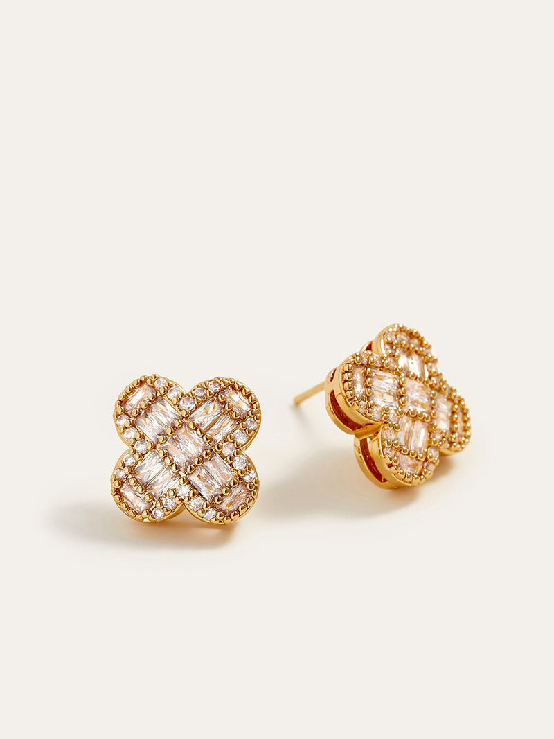 Gold-Tone Baguette Crystal Flower Earrings