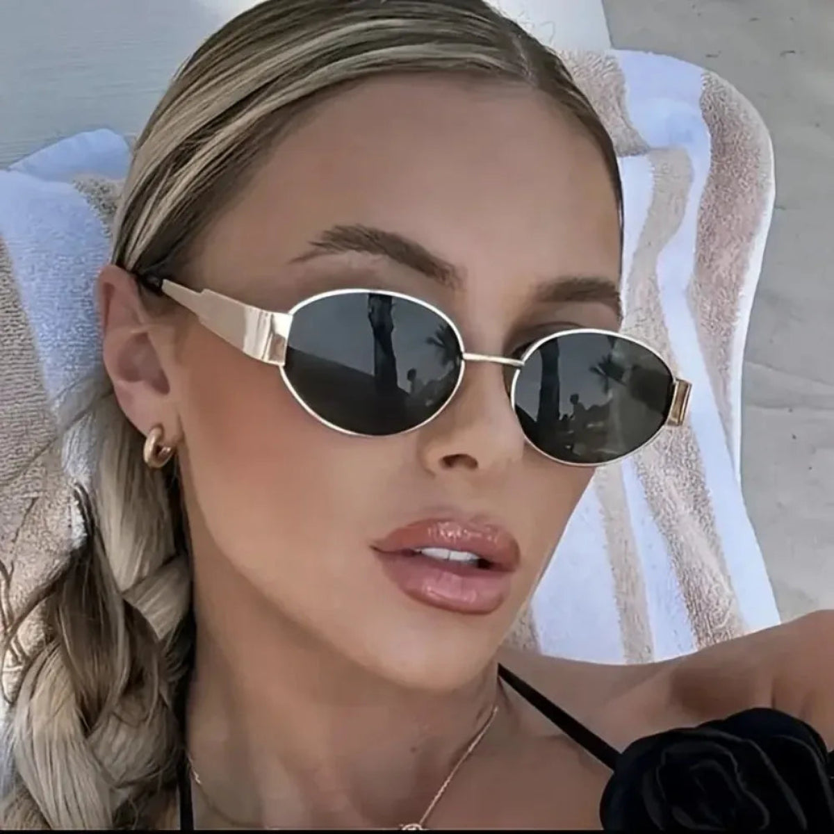 Gold Tone Oval Sunglasses